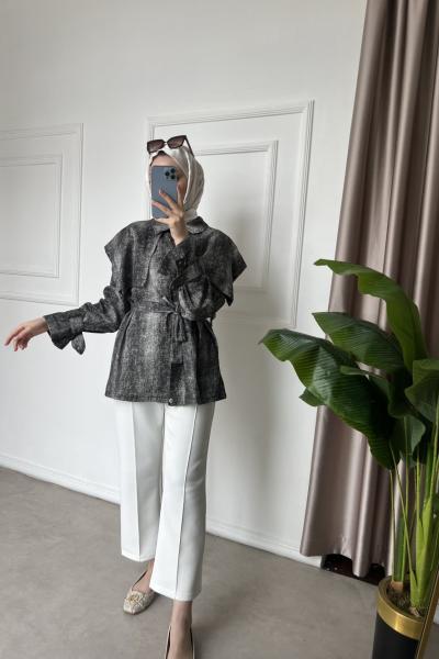 Batik Desen Trenç Gri Siyah