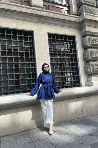 Belden Bağlamalı Tasarım Gömlek Lacivert