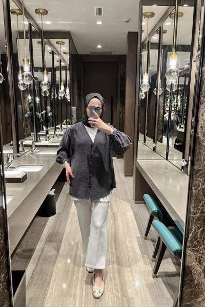 Bella Modal Kumaş Gömlek Füme