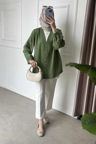 Bella Pamuk Viskon Gömlek Yeşil