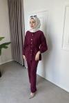 Çilek Kumaş İkili Pantolon Takım Mürdüm