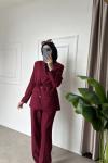 Gül Kemerli Blazer Ceket Takım Bordo