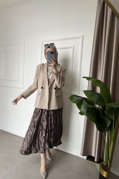 Keten Blazer Ceket  Krem