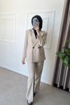 Keten Blazer Ceket  Krem