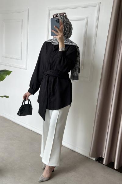 Lena Belden Bağlamalı Gömlek Siyah