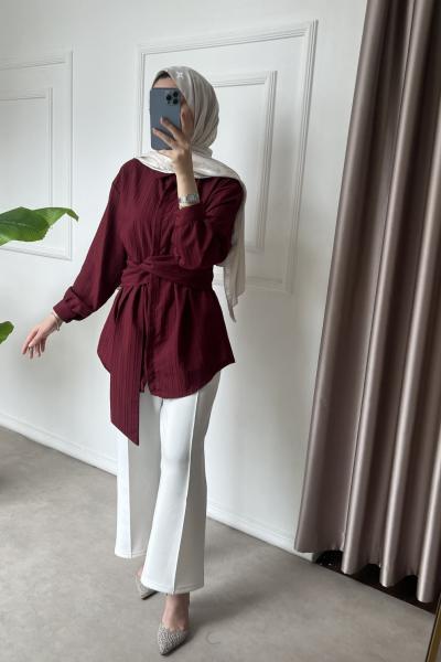 Lena Belden Bağlamalı Gömlek Bordo