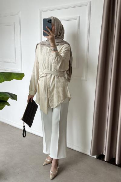 Lena Belden Bağlamalı Gömlek Bej