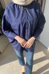Manşetli Oversize Gömlek Lacivert