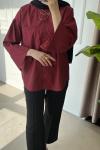 Manşetli Oversize Gömlek Bordo