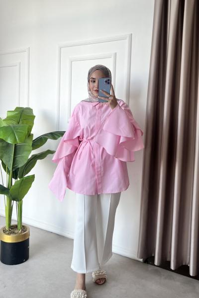 SELİN TASARIM PELERİNLİ GÖMLEK Açık Pembe