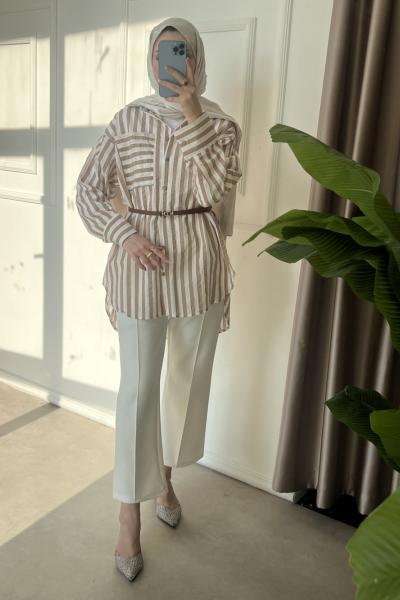 Sely Çizgili Gömlek Kahverengi