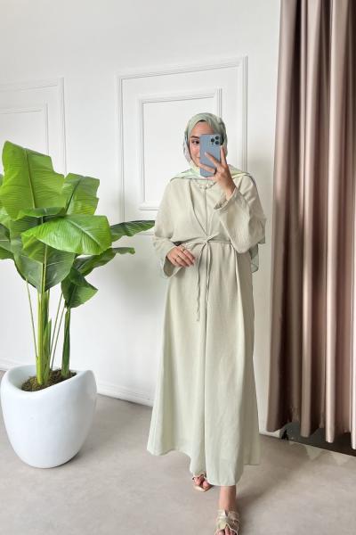 Serra Bağlamalı Premium Elbise Mint Yeşili