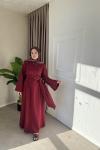 Suano Tokalı Keten Elbise Bordo