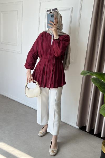 Vual Piliseli Gömlek Bordo