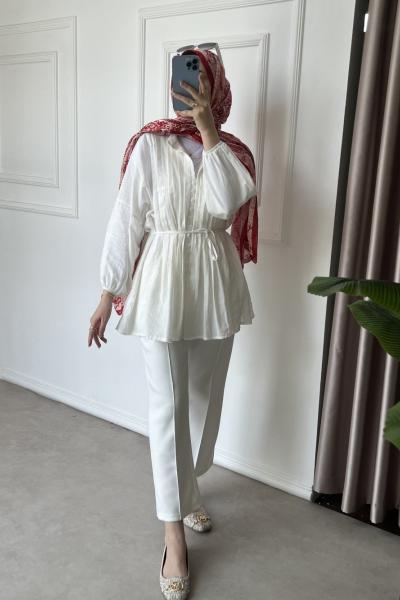 Vual Piliseli Gömlek Beyaz