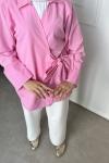 Yandan Bağlamalı Kimono Gömlek Pembe